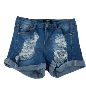 BQB Jean Shorts Distressed Blue Stretch Cuffed Mid Rise Juniors Size 9 Denim